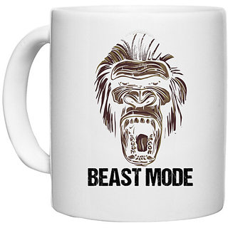                      UDNAG White Ceramic Coffee / Tea Mug 'Beast mode | Ape Beast Mode' Perfect for Gifting [330ml]                                              