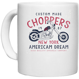                       UDNAG White Ceramic Coffee / Tea Mug 'Choppers Bike | Custom Made Choppers American Dream' Perfect for Gifting [330ml]                                              