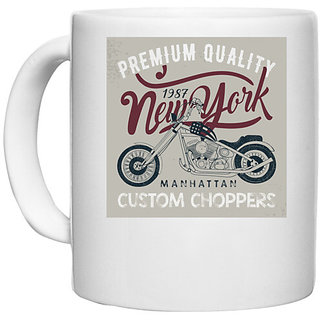                       UDNAG White Ceramic Coffee / Tea Mug 'Premium Quality New York Motorcycles' Perfect for Gifting [330ml]                                              