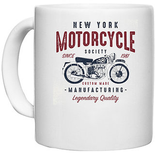                       UDNAG White Ceramic Coffee / Tea Mug 'New York Motorcycle' Perfect for Gifting [330ml]                                              