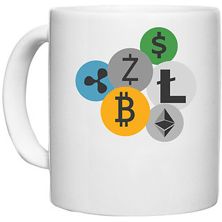                       UDNAG White Ceramic Coffee / Tea Mug 'Cryptocurrency' Perfect for Gifting [330ml]                                              