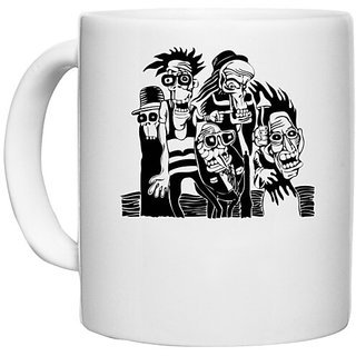                       UDNAG White Ceramic Coffee / Tea Mug 'Skeleton party' Perfect for Gifting [330ml]                                              
