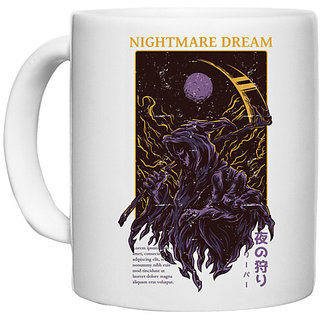                       UDNAG White Ceramic Coffee / Tea Mug 'Death | Nightmare Dream' Perfect for Gifting [330ml]                                              