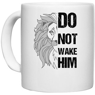                      UDNAG White Ceramic Coffee / Tea Mug 'Lion | Do not wake him' Perfect for Gifting [330ml]                                              