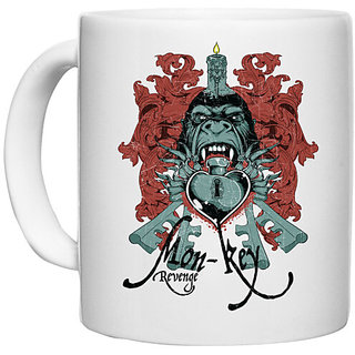                       UDNAG White Ceramic Coffee / Tea Mug 'Revenge | Monkey Revenge' Perfect for Gifting [330ml]                                              