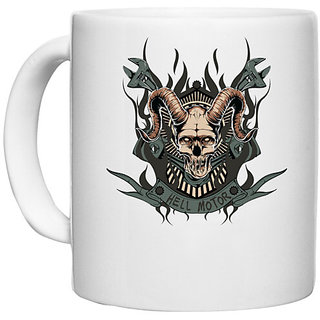                       UDNAG White Ceramic Coffee / Tea Mug 'Death | Death hell motor' Perfect for Gifting [330ml]                                              