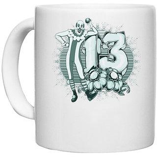                       UDNAG White Ceramic Coffee / Tea Mug 'Joker and 13 flower' Perfect for Gifting [330ml]                                              