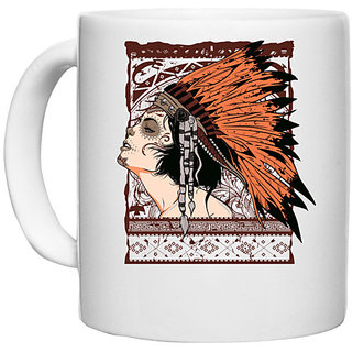                       UDNAG White Ceramic Coffee / Tea Mug 'Red Indian | Redindian lady' Perfect for Gifting [330ml]                                              