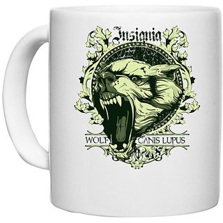                       UDNAG White Ceramic Coffee / Tea Mug 'Insignia Wolf canis lupus' Perfect for Gifting [330ml]                                              