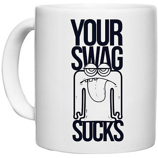                      UDNAG White Ceramic Coffee / Tea Mug 'Meme | Young swag sucks' Perfect for Gifting [330ml]                                              