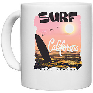                       UDNAG White Ceramic Coffee / Tea Mug 'California | Surf California' Perfect for Gifting [330ml]                                              