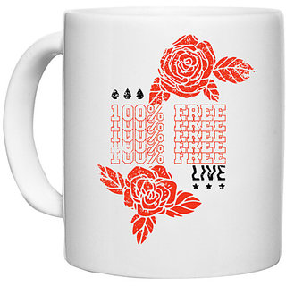                       UDNAG White Ceramic Coffee / Tea Mug 'Flower | Rose 100% free' Perfect for Gifting [330ml]                                              