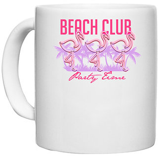                       UDNAG White Ceramic Coffee / Tea Mug 'Party Time | Beach club party time' Perfect for Gifting [330ml]                                              