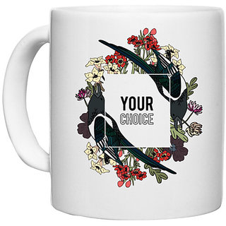                       UDNAG White Ceramic Coffee / Tea Mug 'Flower birds your choice' Perfect for Gifting [330ml]                                              