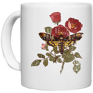                       UDNAG White Ceramic Coffee / Tea Mug 'Flowers | Rose and moth' Perfect for Gifting [330ml]                                              