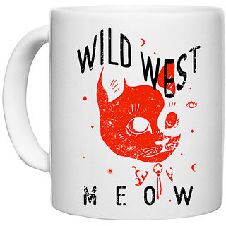                       UDNAG White Ceramic Coffee / Tea Mug 'wild west | wild west meow' Perfect for Gifting [330ml]                                              