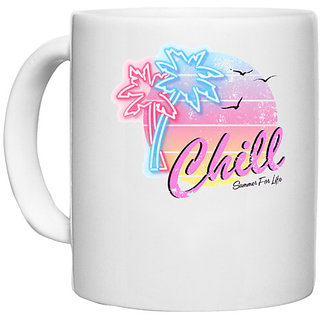                       UDNAG White Ceramic Coffee / Tea Mug 'Summer | chill' Perfect for Gifting [330ml]                                              