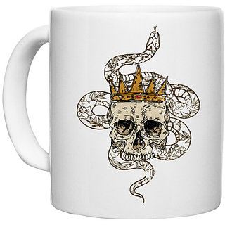                       UDNAG White Ceramic Coffee / Tea Mug 'Death | Death crown and snake' Perfect for Gifting [330ml]                                              