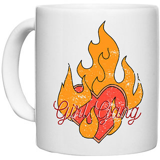                       UDNAG White Ceramic Coffee / Tea Mug 'Hot Girl gang' Perfect for Gifting [330ml]                                              