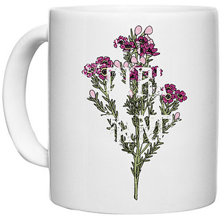                       UDNAG White Ceramic Coffee / Tea Mug 'Flowers' Perfect for Gifting [330ml]                                              