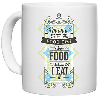                       UDNAG White Ceramic Coffee / Tea Mug 'Diet | Eat and Diet' Perfect for Gifting [330ml]                                              