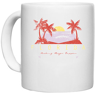                       UDNAG White Ceramic Coffee / Tea Mug 'Beach | Sea and coconut tree' Perfect for Gifting [330ml]                                              