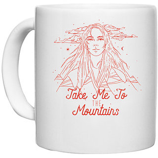 UDNAG White Ceramic Coffee / Tea Mug 'Adventure | Take me to the mountain' Perfect for Gifting [330ml]