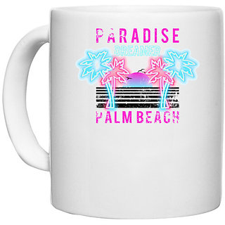                       UDNAG White Ceramic Coffee / Tea Mug 'Beach | paradise palm beach' Perfect for Gifting [330ml]                                              