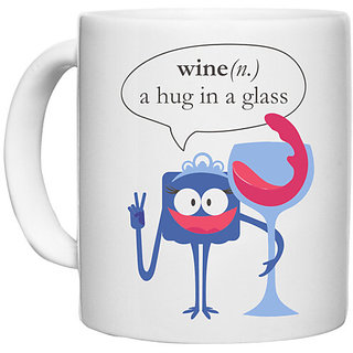                       UDNAG White Ceramic Coffee / Tea Mug 'Wine | Wine a huge in a glass' Perfect for Gifting [330ml]                                              