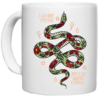                       UDNAG White Ceramic Coffee / Tea Mug 'Snake' Perfect for Gifting [330ml]                                              