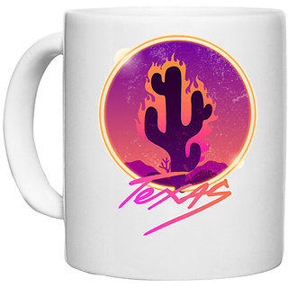                       UDNAG White Ceramic Coffee / Tea Mug 'Texas | Burning cactus' Perfect for Gifting [330ml]                                              