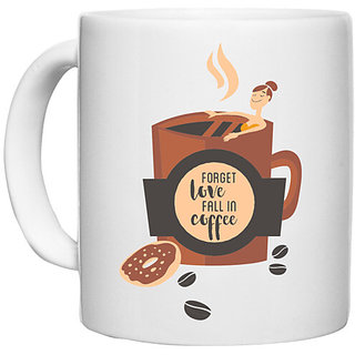                       UDNAG White Ceramic Coffee / Tea Mug 'Coffee and Love | Forget love fall in coffee' Perfect for Gifting [330ml]                                              