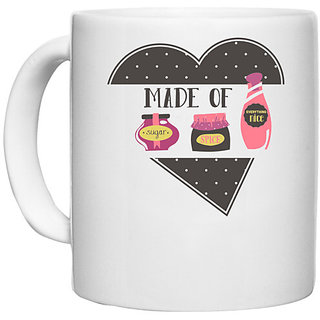                       UDNAG White Ceramic Coffee / Tea Mug 'Heart | Made of Sugar spice everything nice' Perfect for Gifting [330ml]                                              
