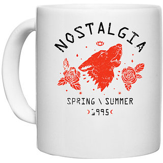                       UDNAG White Ceramic Coffee / Tea Mug 'Nostalgia, spring and summer' Perfect for Gifting [330ml]                                              