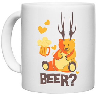                       UDNAG White Ceramic Coffee / Tea Mug 'Beer' Perfect for Gifting [330ml]                                              