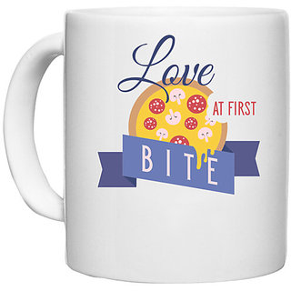                       UDNAG White Ceramic Coffee / Tea Mug 'Love and bite | Love at first bite' Perfect for Gifting [330ml]                                              