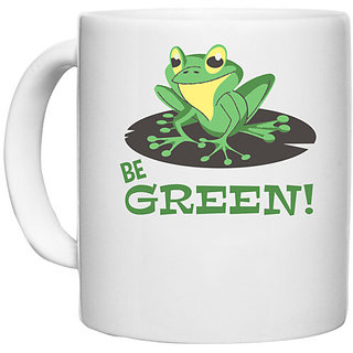                       UDNAG White Ceramic Coffee / Tea Mug 'Be green | Be green frog' Perfect for Gifting [330ml]                                              