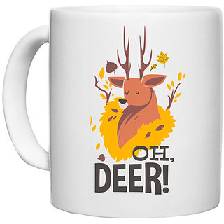                       UDNAG White Ceramic Coffee / Tea Mug 'Oh Deer' Perfect for Gifting [330ml]                                              