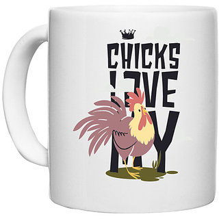                       UDNAG White Ceramic Coffee / Tea Mug 'Crown and Rooster' Perfect for Gifting [330ml]                                              