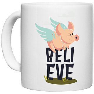                       UDNAG White Ceramic Coffee / Tea Mug 'Cartoon | Pig Beli EVE' Perfect for Gifting [330ml]                                              