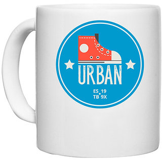                       UDNAG White Ceramic Coffee / Tea Mug 'Urban and shoe' Perfect for Gifting [330ml]                                              