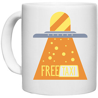                      UDNAG White Ceramic Coffee / Tea Mug 'Free Taxi' Perfect for Gifting [330ml]                                              
