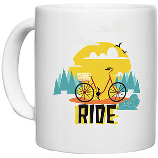                       UDNAG White Ceramic Coffee / Tea Mug 'Cycle Ride | Morning cycle ride' Perfect for Gifting [330ml]                                              