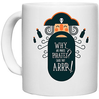                       UDNAG White Ceramic Coffee / Tea Mug 'Pirates' Perfect for Gifting [330ml]                                              