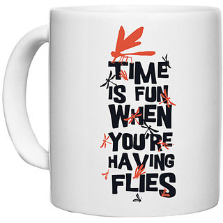                       UDNAG White Ceramic Coffee / Tea Mug 'Fun time | Time is fun when you are having flies' Perfect for Gifting [330ml]                                              