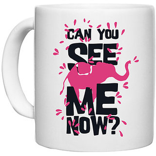                       UDNAG White Ceramic Coffee / Tea Mug 'Can you see me now' Perfect for Gifting [330ml]                                              