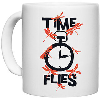                       UDNAG White Ceramic Coffee / Tea Mug 'Fun time | Time Flies' Perfect for Gifting [330ml]                                              