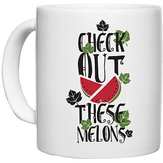                       UDNAG White Ceramic Coffee / Tea Mug 'Watermelons | Check out these melons' Perfect for Gifting [330ml]                                              