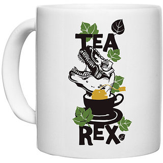                       UDNAG White Ceramic Coffee / Tea Mug 'Tea Rex' Perfect for Gifting [330ml]                                              