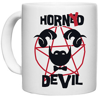                       UDNAG White Ceramic Coffee / Tea Mug 'Devil | Horned Devil' Perfect for Gifting [330ml]                                              